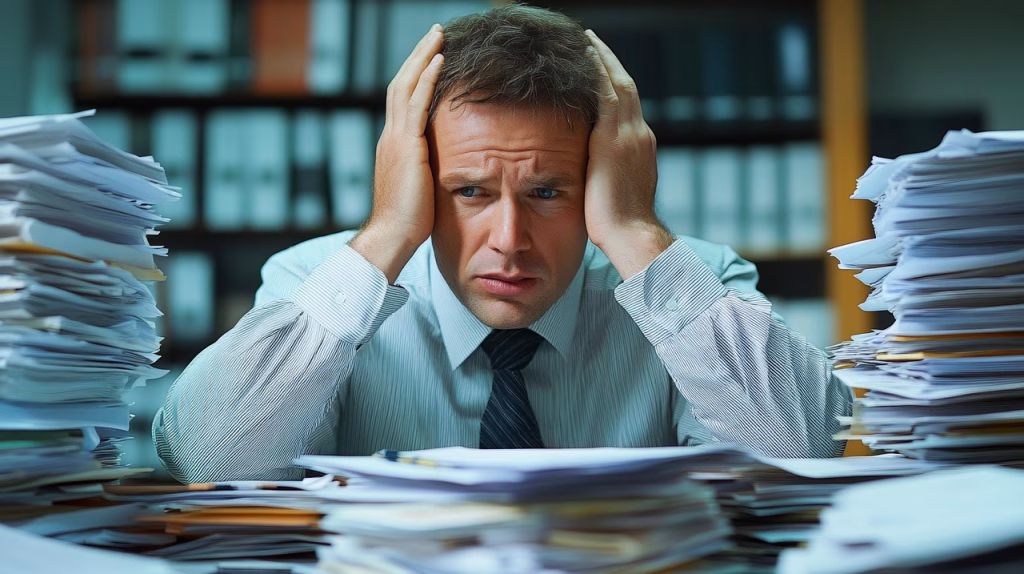 a person in stress due to heavy work pressure